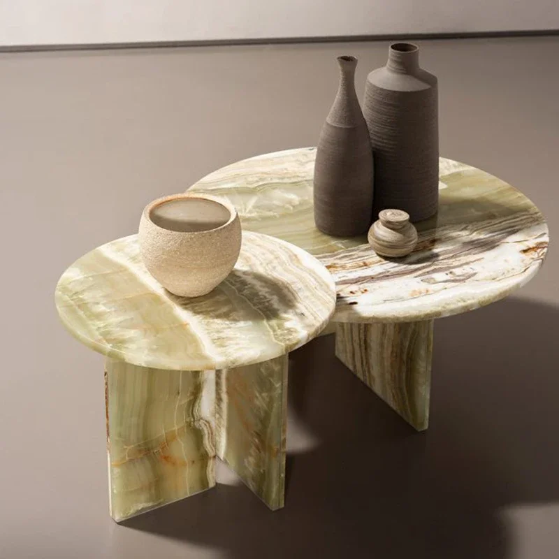 

Modern minimalist coffee table combination, small unit size, natural marble, light luxury, minimalist villa sofa edge table