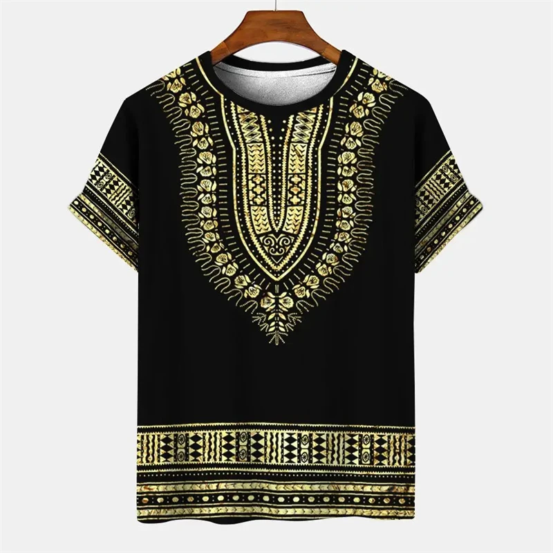 Summer Men's Vintage T-shirt African Tradition Stripe Printed