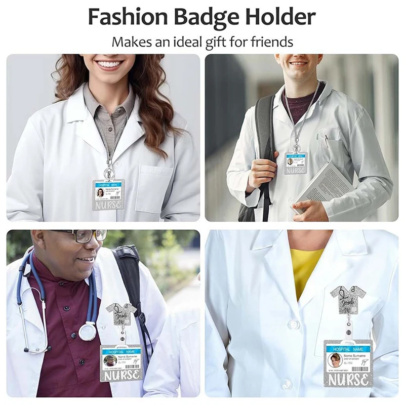 3-In-1 Nurse Badge Holder Acrylic Rotating Alligator Clip  Easy-Pull Buckle Telescopic Badge Reel Card Holder