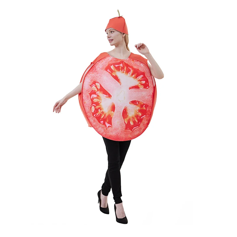 Halloween Adult Tomato Slice Costume Women Funny Fruits Vegetable Outfit with Hat