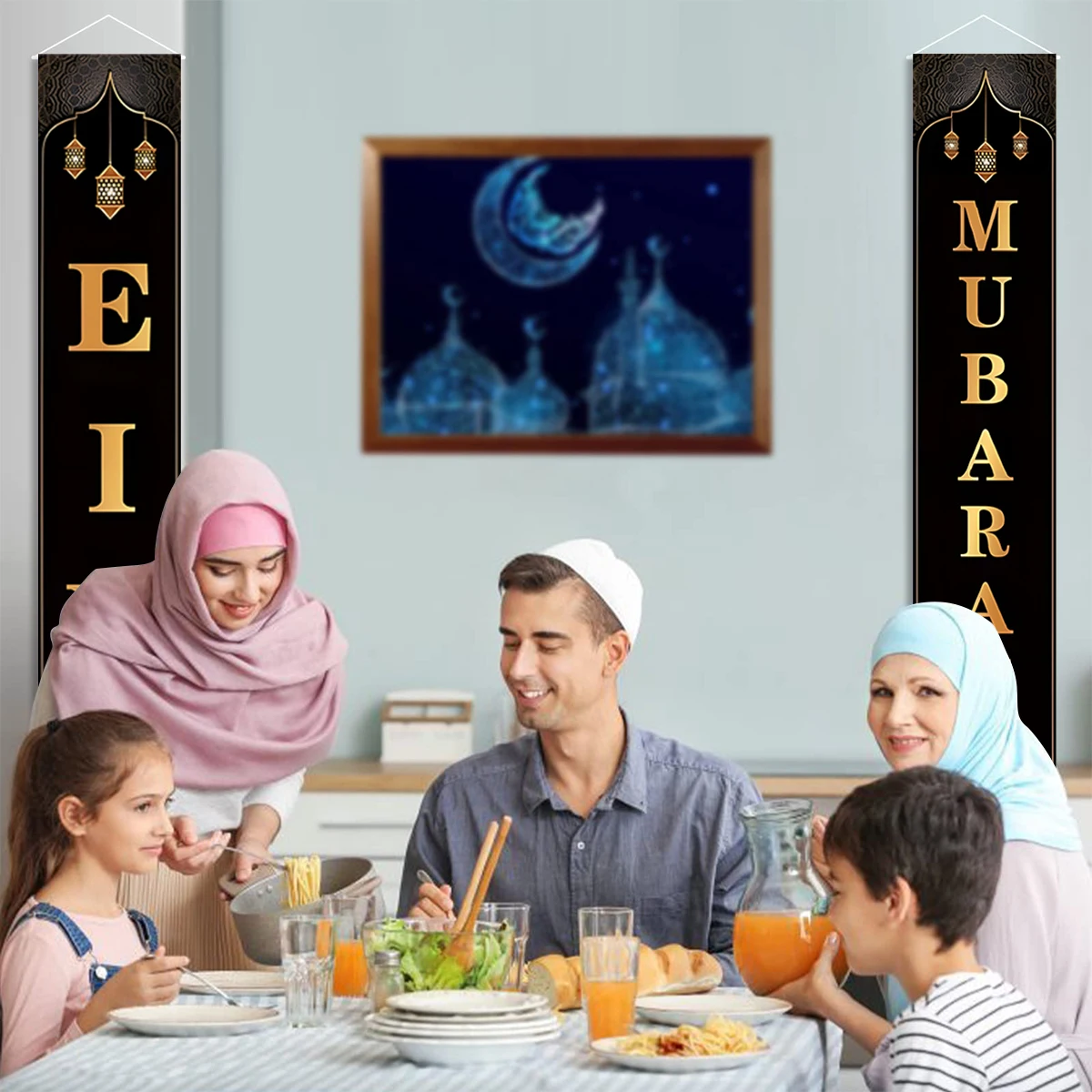 Eid Mubarak Door Banner Ramadan Decoration for Home Ramadan Kareem Flag Islamic Muslim EID AL Adha Party Decor Gifts