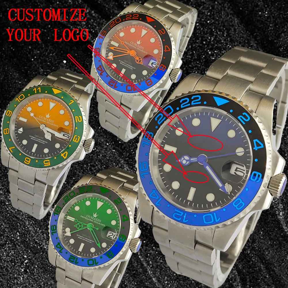 NH34 Watch 40mm Case GMT Ceramic Ring Men's Watch Sapphire Glass Automatic Mechanical Luxury Watch Gradient dial