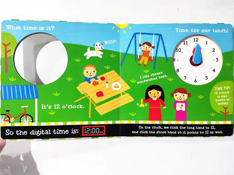 التعليم في مرحلة الطفولة المبكرة، كتاب صور من الورق المقوى للتنوير باللغة الإنجليزية، انقر فوق! كلاك! الساعة! الكتاب التفاعلي على مدار الساعة