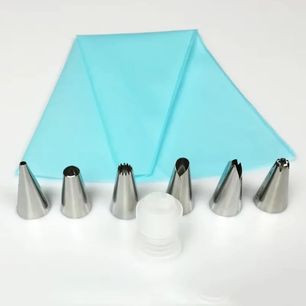 New 8 Pcs/Set Silicone Pastry Bag Tips Kitchen Cake Icing Piping Cream Cake Decorating Tools Reusable Pastry Bags+ 6 Nozzle Set