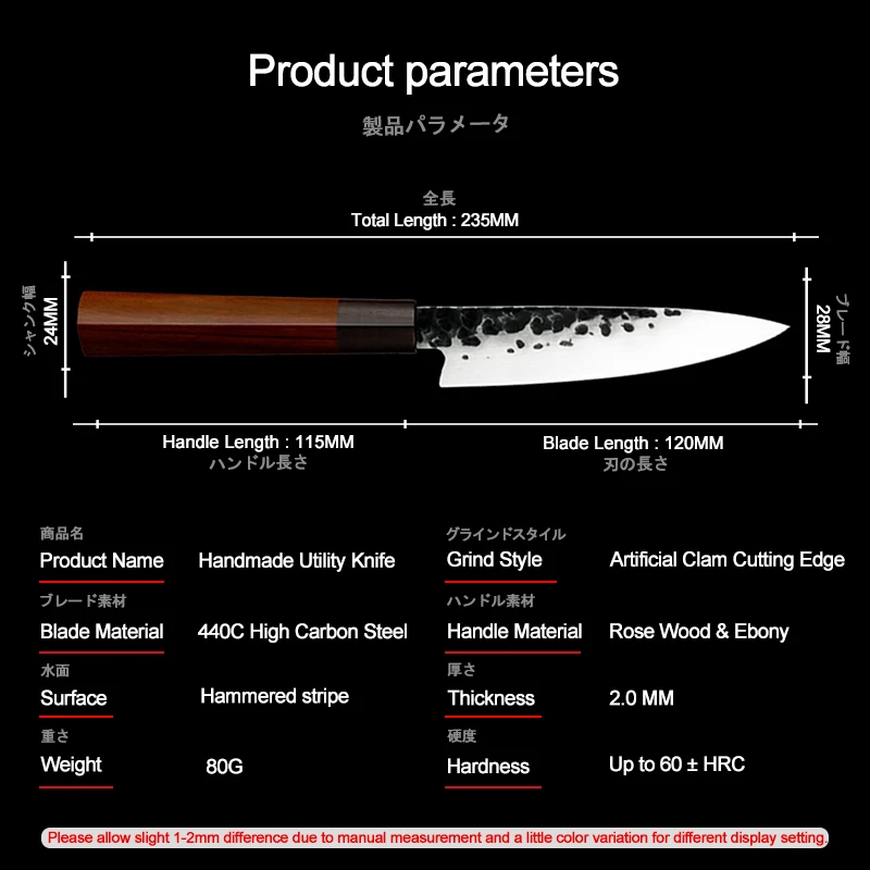 4.5 Inch Handmade Utility Knives Stainless Steel Kicthen Chef Knife Fruit Paring Vegetables Cutter Universal Knife GRANDSHARP