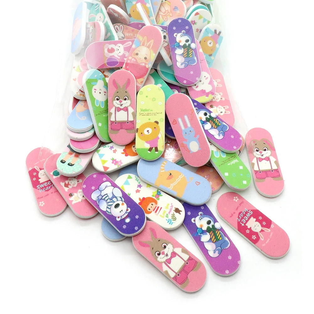 50/100個セット 混合パック 漫画ネイルファイル 両面ミニ 再利用可能 サンディング トラベルサイズ マニキュアツール ビューティーネイルアートギフト