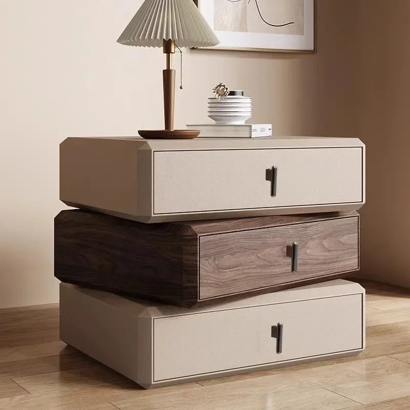 All solid wood  cream bedroom three-layer rotatable bedside table bedside table simple modern 360-degree rotating.