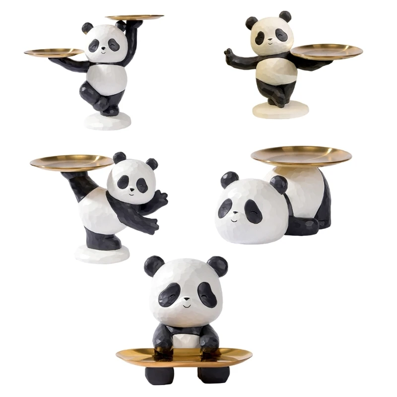 

Panda Sculpture Key Holder Resins Storage Tray for Entryway Bedroom Decors