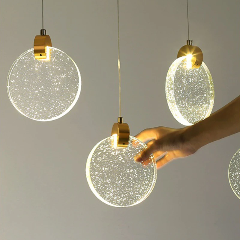 Nordic LED Crystal Bubble Pendant Lights, Liga de ouro, Lâmpadas suspensas, Lustre para sala de estar, Quarto, Iluminação interna