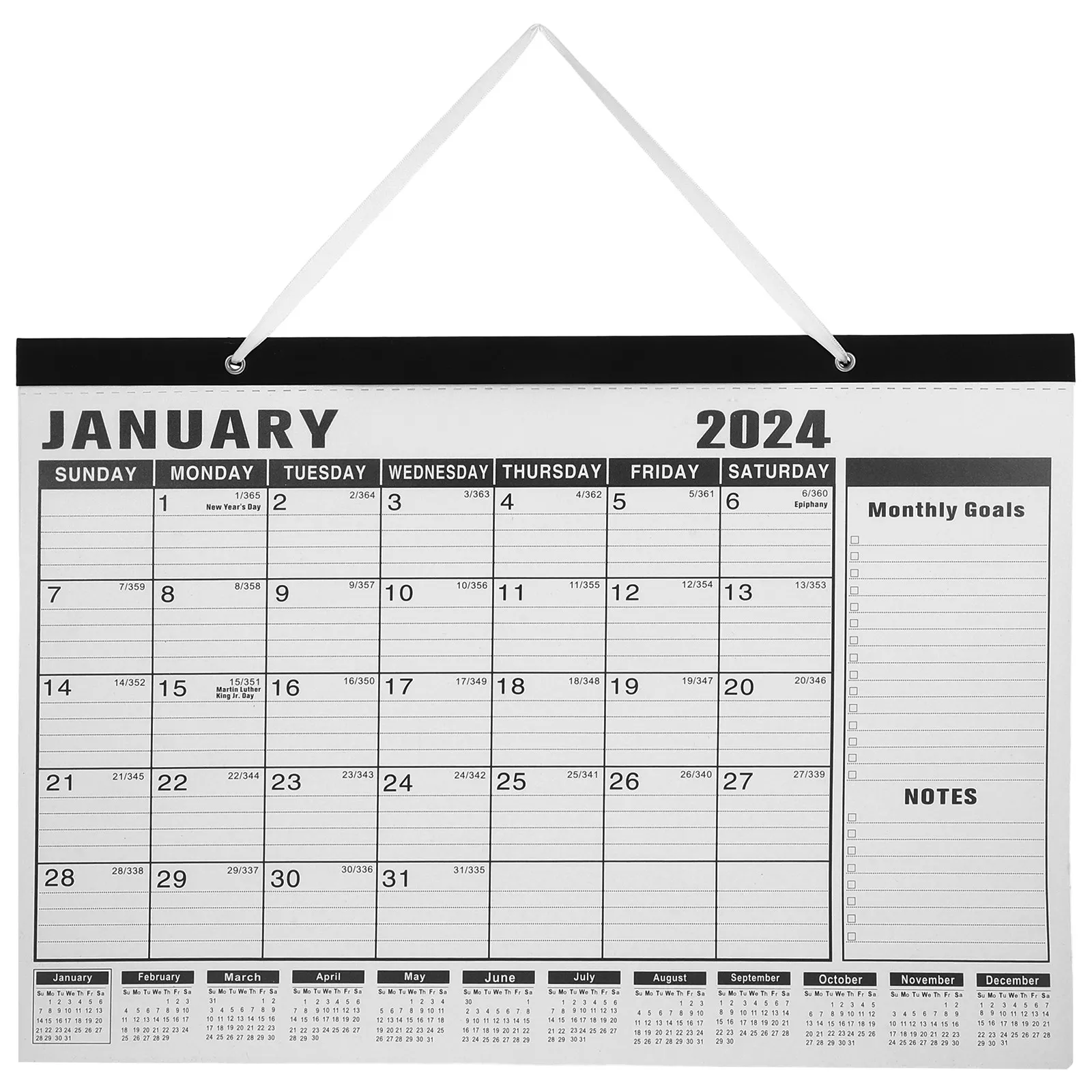 

2024 English Monthly Wall Calendar Premium Thick Paper Sturdy Hanging Calendar for Household Office Room Daily Planning and
