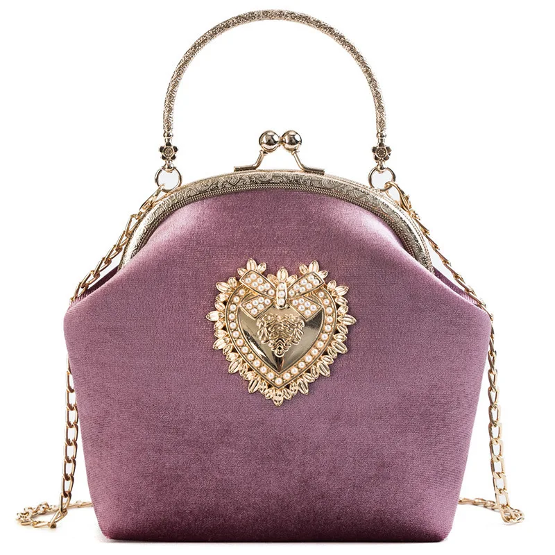 Evening Clutch Bag Women Bag Shiny Handbag Heart Shape Metal Clutches Bag Fashion Chain Shoulder Crossbody Bag Luxury Lady Purse