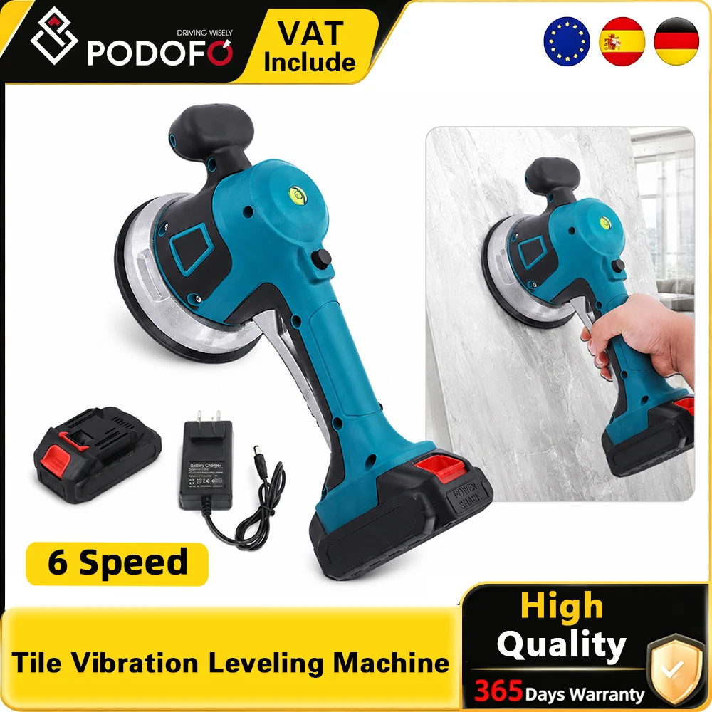 Podofo 200 kg Saugkraft, kabelloser Fliesenrüttler, Nivelliermaschine, 12000 U/min, 6-fach verstellbar, handgehaltener Fliesenrüttler für Wand- und Bodenfliesen, für Makita 18 V, kompatibel mit
