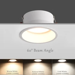 Deep Glare LED Recessed Downlight 5W 7W 12W 15W No Flickering COB Round White Ceiling Spot Lights for Aisle Pic Background