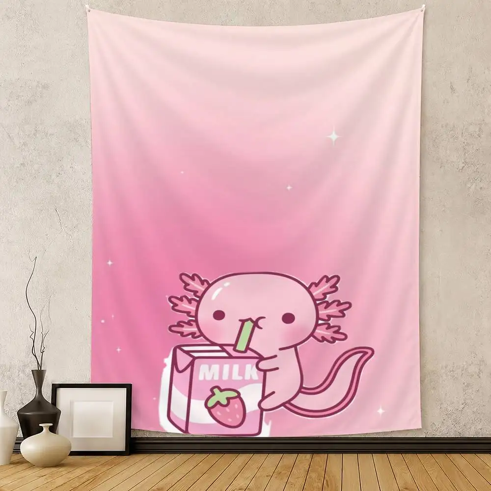 C-Cute Pink Axolotl Cartoon Graphic Flag Digital Printing Banner for Garage Wall Out Door Decoration