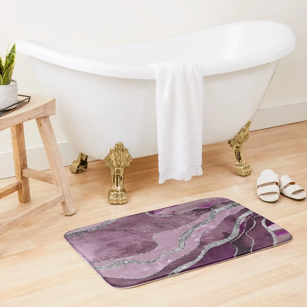 

Mauve Pink Marble Agate Silver Glitter Glam #1 (Faux Glitter) #decor #art Bath Mat Carpet For Bathroom Bath Room Acessories Mat
