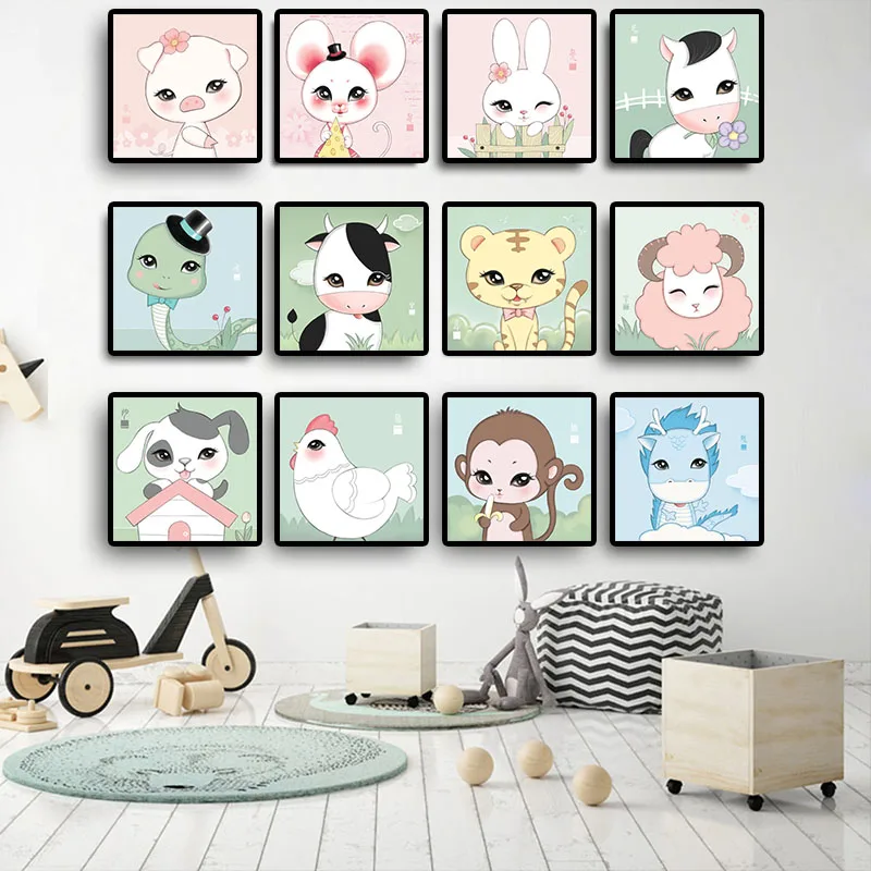 Cartoon Animal Art Posters and Prints Canvas Painting Scandinavian Nordic Style Paintings Child Baby Bedroom Kids Room Decor