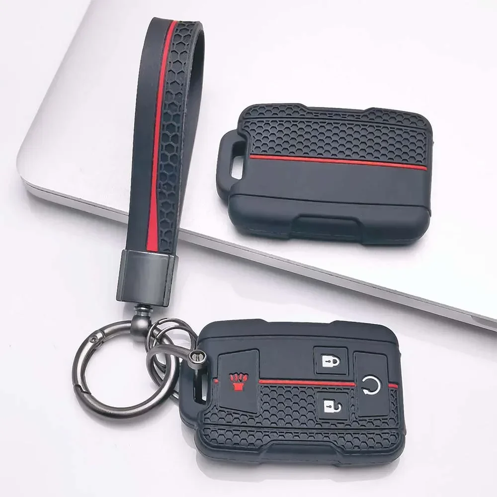 Silicone Car Key Cover Case Fob for Chevrolet Suburban Silverado GMC Terrain Yukon Tahoe Sierra Smart Auto Accessories Key Ring view 4