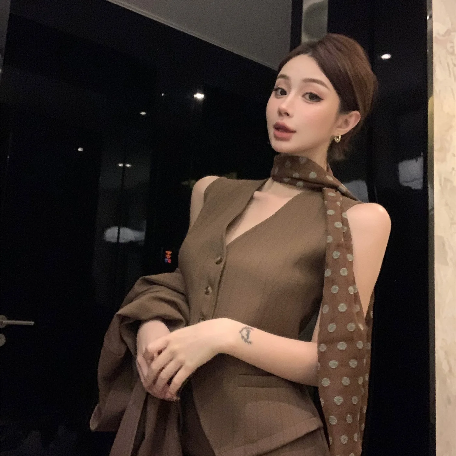 Coreano Sle Vest Suit Capispalla Pendolarismo Faion Set Ele Lady Autunno Inverno Donna Lungo Sve Tee Piece Set
