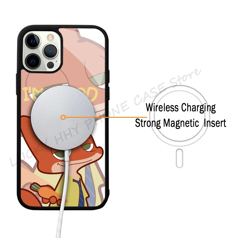 MINISO Mobile Phone Case Strong Magnetic Z-Zootopia Judy Anime for IPhone 15 14 13 Pro Max 11 12 Mini Alex Mirror TPU Shell