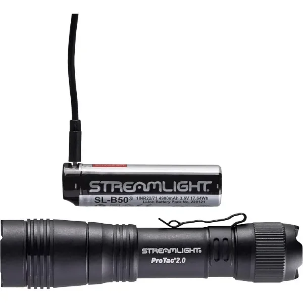 89000 ProTac 2.0 2000-Lumen Rechargeable Tactical Flashlight with USB C cable, and Holster, Box, Black