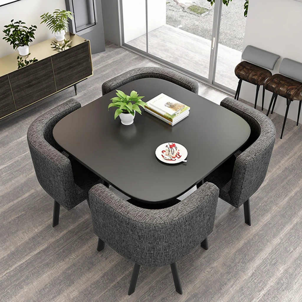 Customer High Quality Luxury Dining Room Set With Wood Stone Table And Chair Smokeless Barbecue Restaurant Furniture