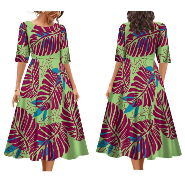 New Tapa Melanesia Pacific Island Design Plus Size Dresses Women Lady Elegant Pleated Swing Fit And Flare Maxi Dress Custom