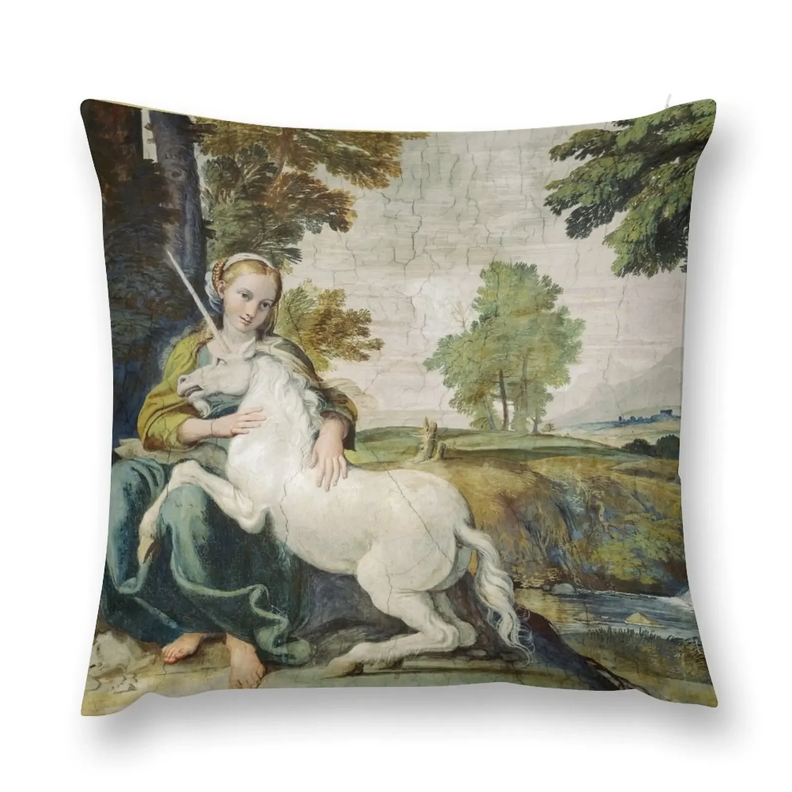 

THE MAIDEN AND THE UNICORN IN LANDSCAPE Throw Pillow Sofa Cushions Cover Couch Cushions christmas supplies pillow