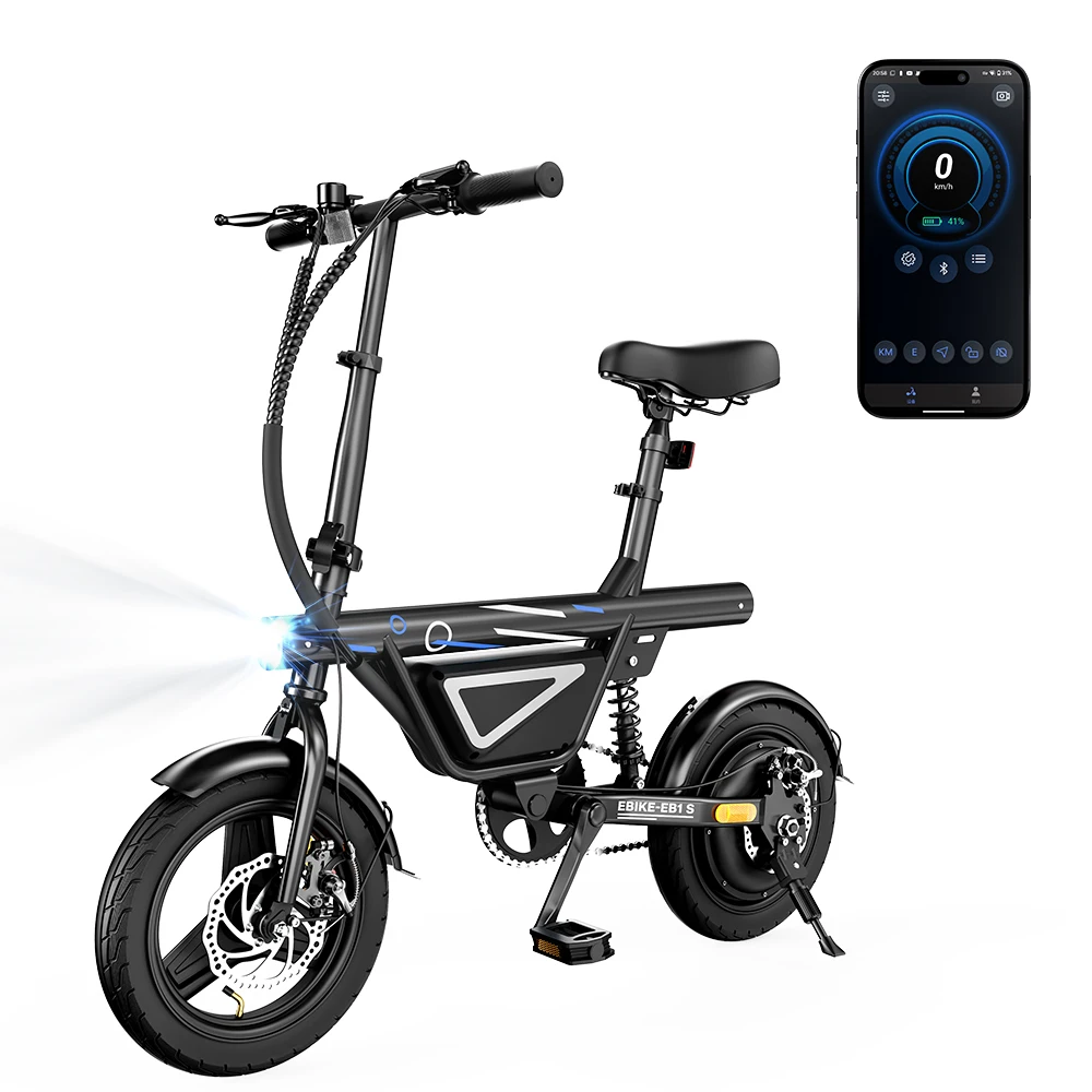 De ISCOOTER EB1S elektrische fiets is uitgerust met een 250W, 36V 12Ah-batterij, drie versnellingen, een topsnelheid van 35 km/u, 14-inch luchtbanden en kan via een app worden bediend.