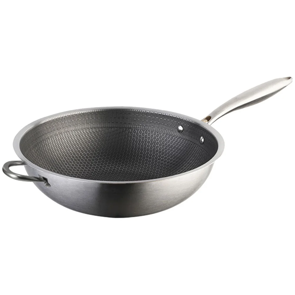 

Stainless Steel Wok Honeycomb Structure Frying Pan Double Handles Multipurpose Nonstick Cookware Accessories Frying Pan