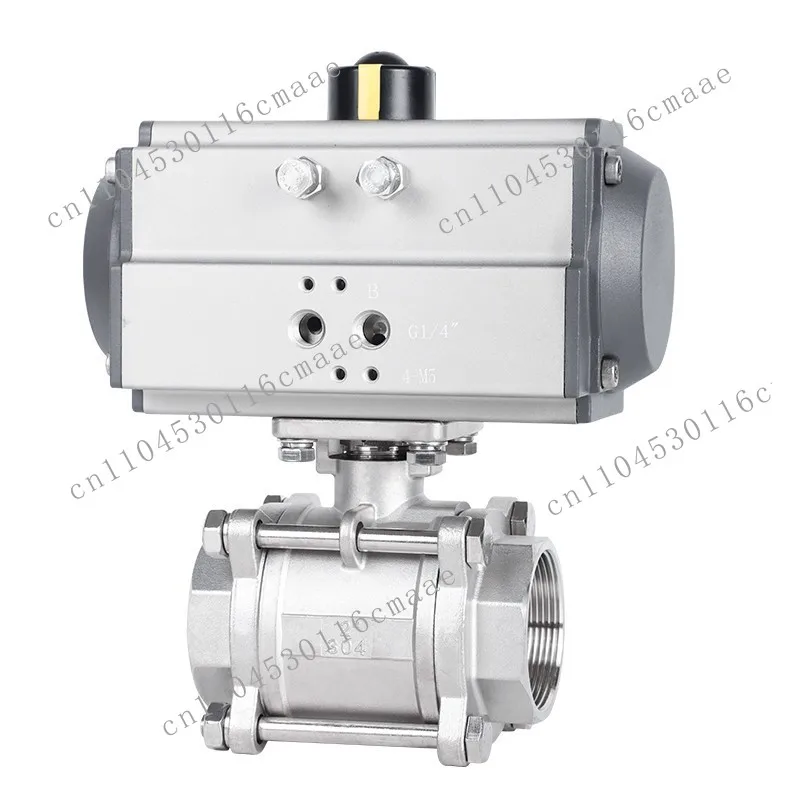 Pneumatic three-piece threaded ball valve 304 stainless steel Q611F quick-loading 316L three-way food hygiene control valve