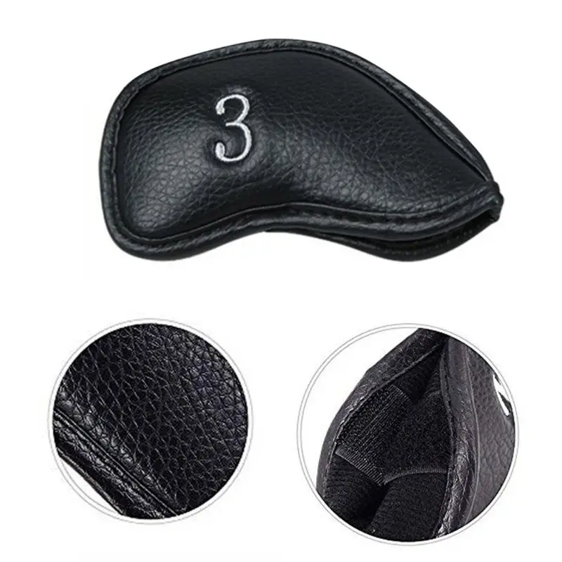 Golf Iron for Head Covers 12pcs Thicken PU Leather Soft Embroideried  Black Edging Right Handed Closely Protector