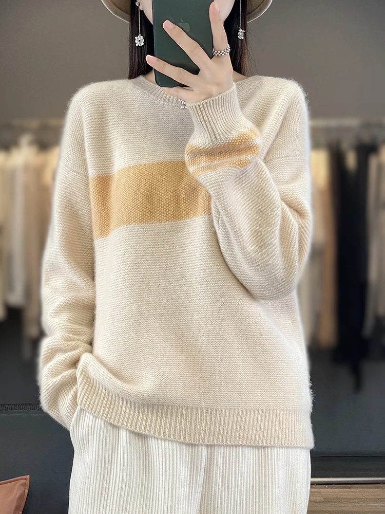 

2024 Basics Autumn Winter Women Sweater 100% MerinoWool O-Neck Knitwear Multicolor Office Lady Pullover Long Sleeve Cashmere Top