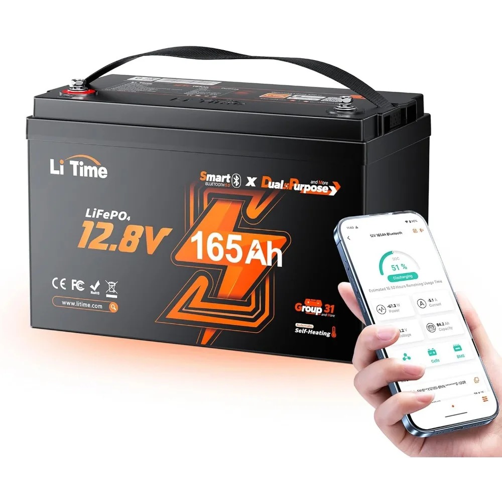 12V 165Ah Dual Purpose Lithium Marine Starting & Storage Battery (1200CCA), Group 31 Deep Cycle LiFePO4 Cranking Battery