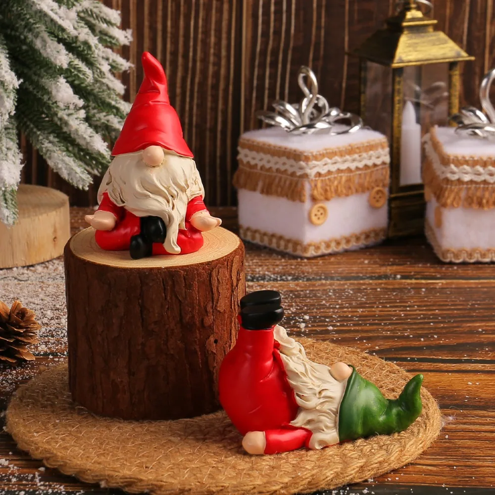 Christmas Resin Gnome Figurines Cute Yoga Goblin Mini Faceless Elf Home Desktop Holiday Decoration Sitting Posture Christmas