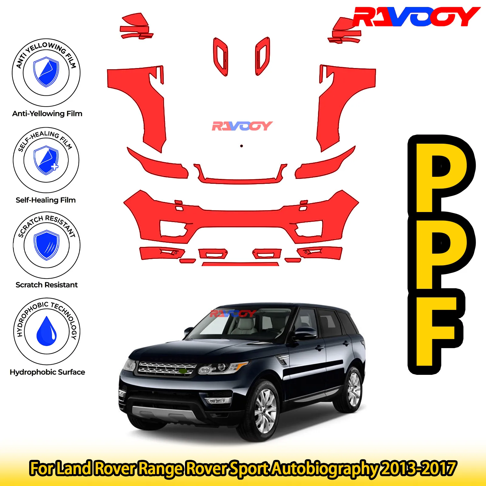 

Для Land Rover Range Rover Sport Autobiography 2013-2017 глянцевая матовая черная предварительно вырезанная передняя PPF комплект защитная пленка для краски