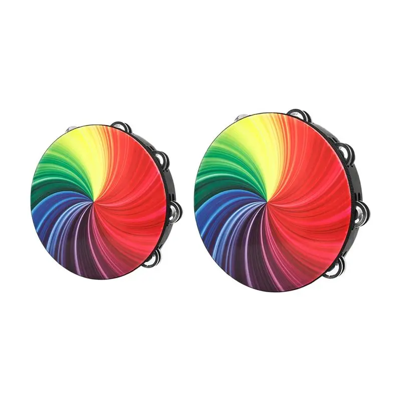 

Y67A-2Pcs Orff Percussion Instrument Hand Drum Set 10-Inch+8-Inch With 2 Colorful Hand Bell Drums For Kids Dance Props