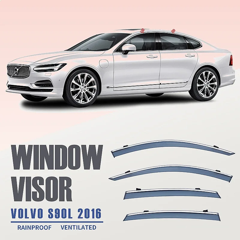 

4Pcs For VOLVO S90L 2017+ Car Window Visor Rain Sun Shade Awning Windshield Side Auto Accessories Car Styling
