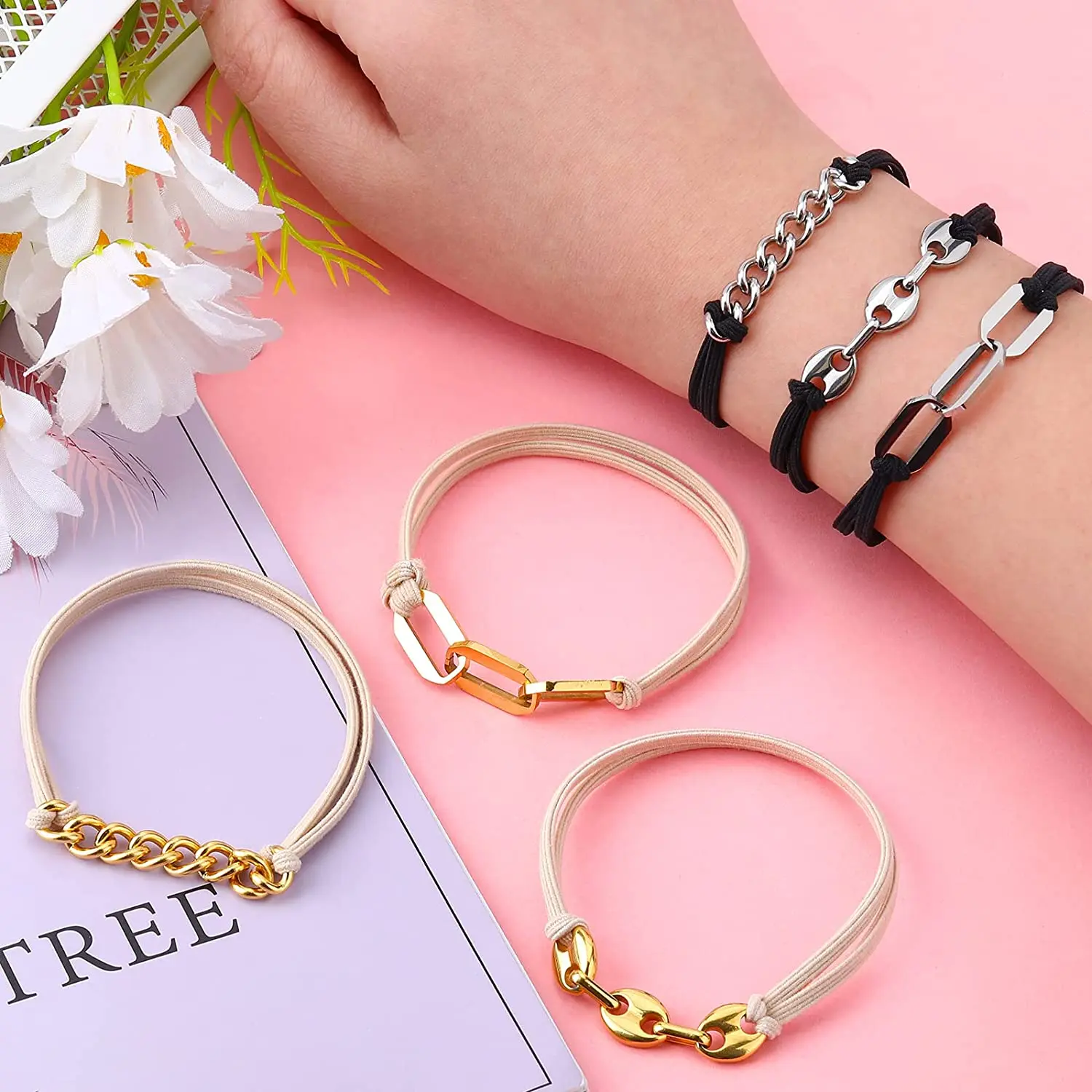 Simple Metal Chain Hair Rope Elastic Rubber Band For Women Fashion Ponytail Holder Scrunchie Bracelets Hair Accessories Jewelry