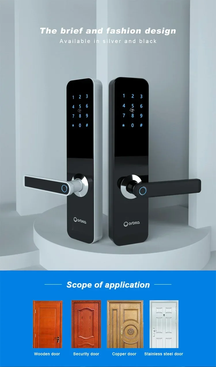 Orbita Security TT LOCK keyless Tuya แอป WiFi RFID ดิจิตอลรหัสรหัสผ่านสมาร์ทโฮมที่ล็อคประตูลายนิ้วมือ