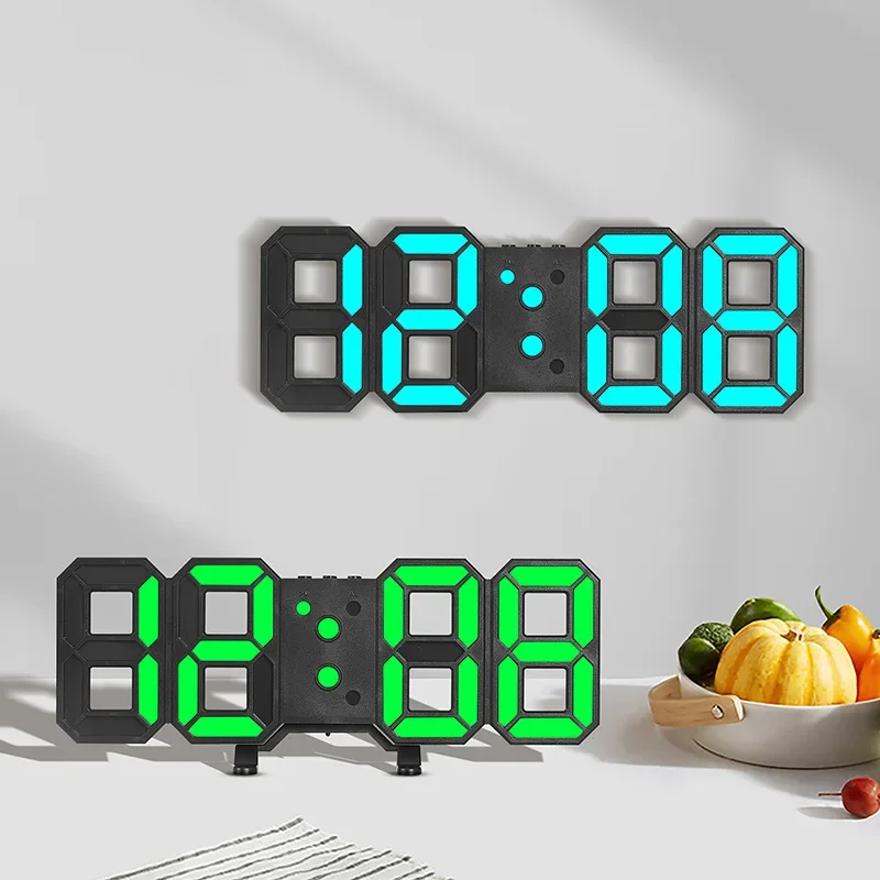 3D LED Digital Clock Wall Decor Glowing Night Mode 3 Alarms Electronic Table Clock Time Temperature Wall Clock for Living Room