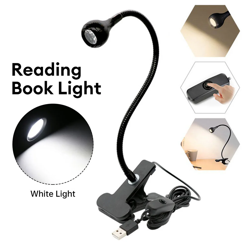 Imagem -05 - Usb Ajustável Abajur Gooseneck Clip-on Reading Lamp Night Light Iluminação Interior Branco Book Lamp 6500k