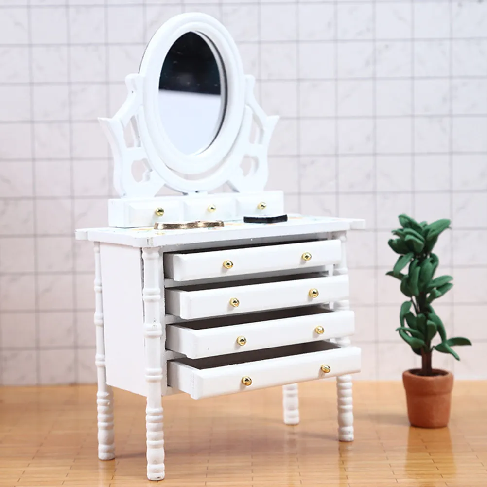 

Mini Wooden Miniature Dressing Table Natural Mini House Furniture Ornament Versatile Storage Miniature Furniture