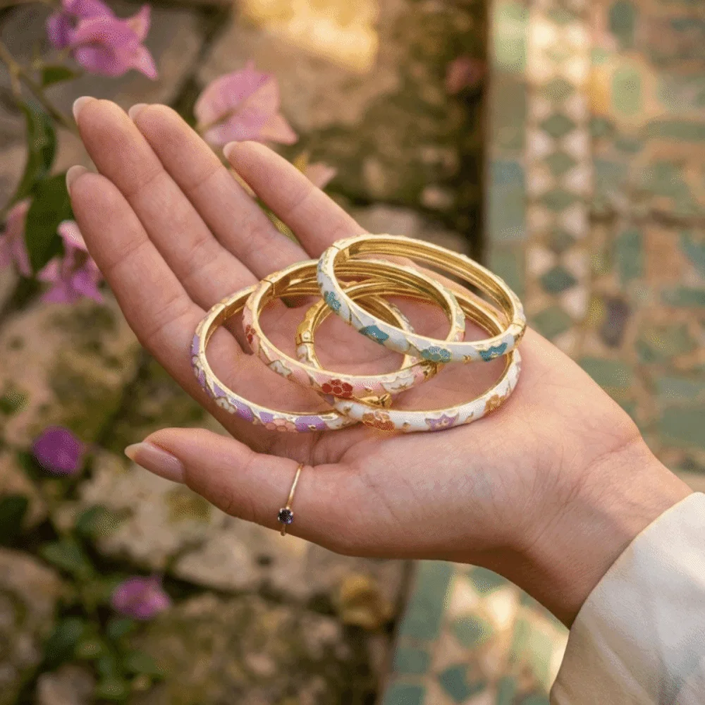 Zinc Alloy Enamel Bracelet Exquisite Retro Enamel Dropped Glaze Bangle Closed End Design National Style Chinese Style Bracelet