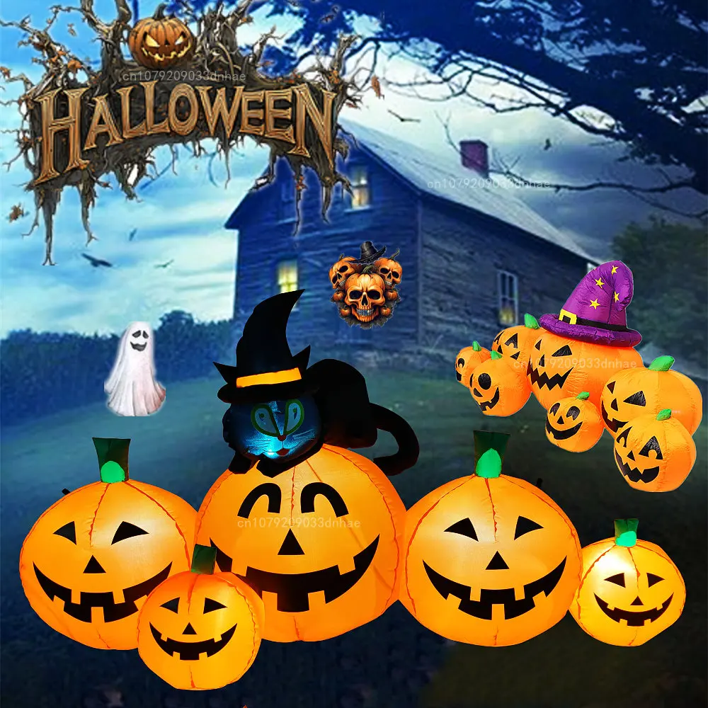 

Хэллоуин надувная тыква с моделью кошек встроенные светодиодные фонари открытый крыльцо двор лужайка сад вечеринка тема украшения реквизит