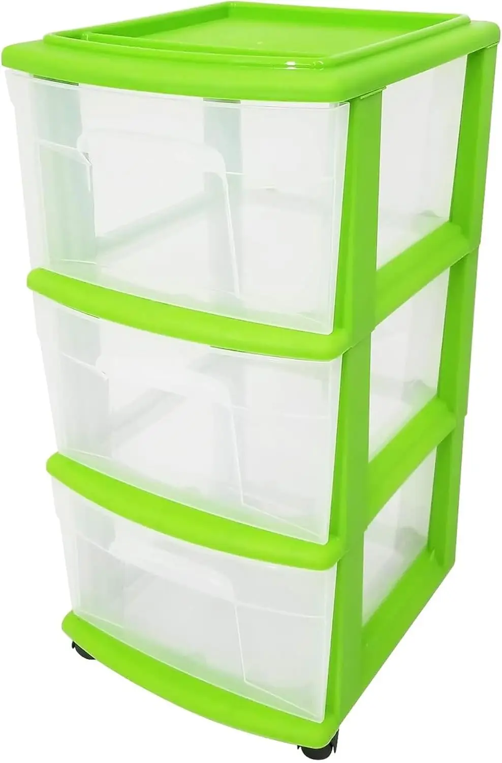 

Drawer Medium Home Organization Storage Container Tower with 3 Large Drawers and Removeable Caster Wheels, Lime Green Frame