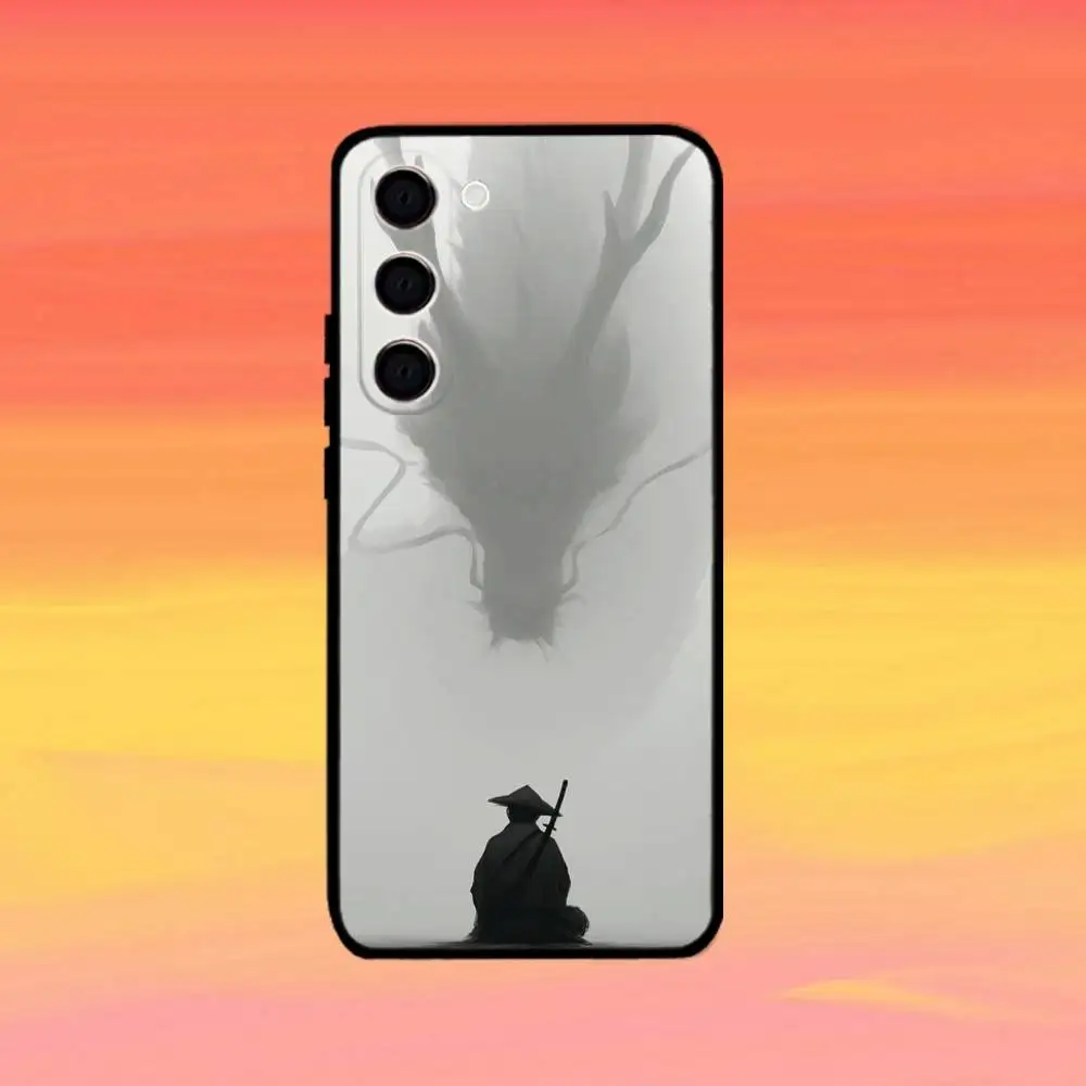 التنين نمط الحبر فرشاة اللوحة حالة الهاتف لسامسونج غالاكسي A73، A72، A71، A70، A53، A52، A51، أخرى غطاء أسود ناعم #5