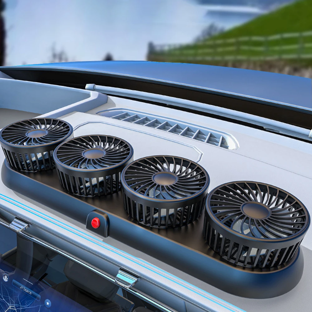 Portable 4-Head Car Cooling Fan 3 Speed Car Fan 360 Degree Rotatable Automobile Vehicle Fan for Dashboard SUV RV Truck Sedan
