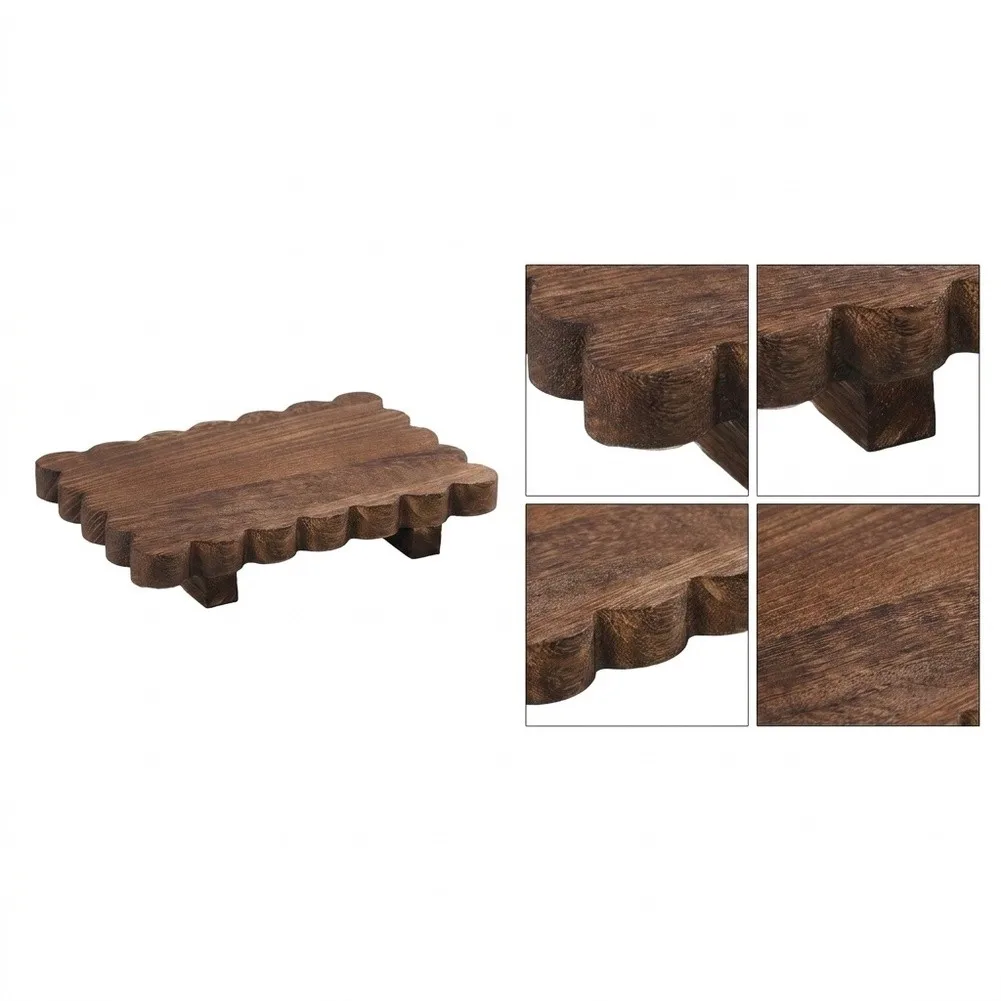Scalloped Wooden Tray Stand for Home Decor For Soap Candles Perfume Plants Farmhouse Style 22x15x4cm Dimensions