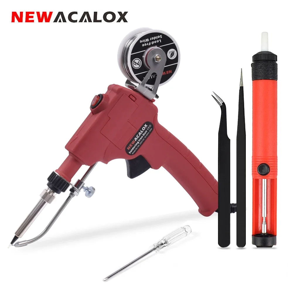 NEWACALOX 110V/220V 60W  Automatically Send Tin Gun Hand-held Soldering Iron Internal Heat with Power Switch Welding Repair Tool