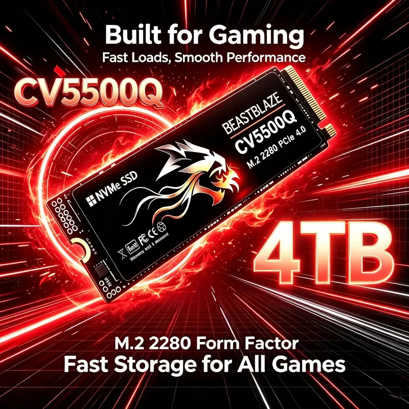 New CV5500Q 1TB 2TB PCIe Gen4 NVMe M.2 SSD, 3D TLC NAND Read Perfect for Laptops and Creative Workstations.